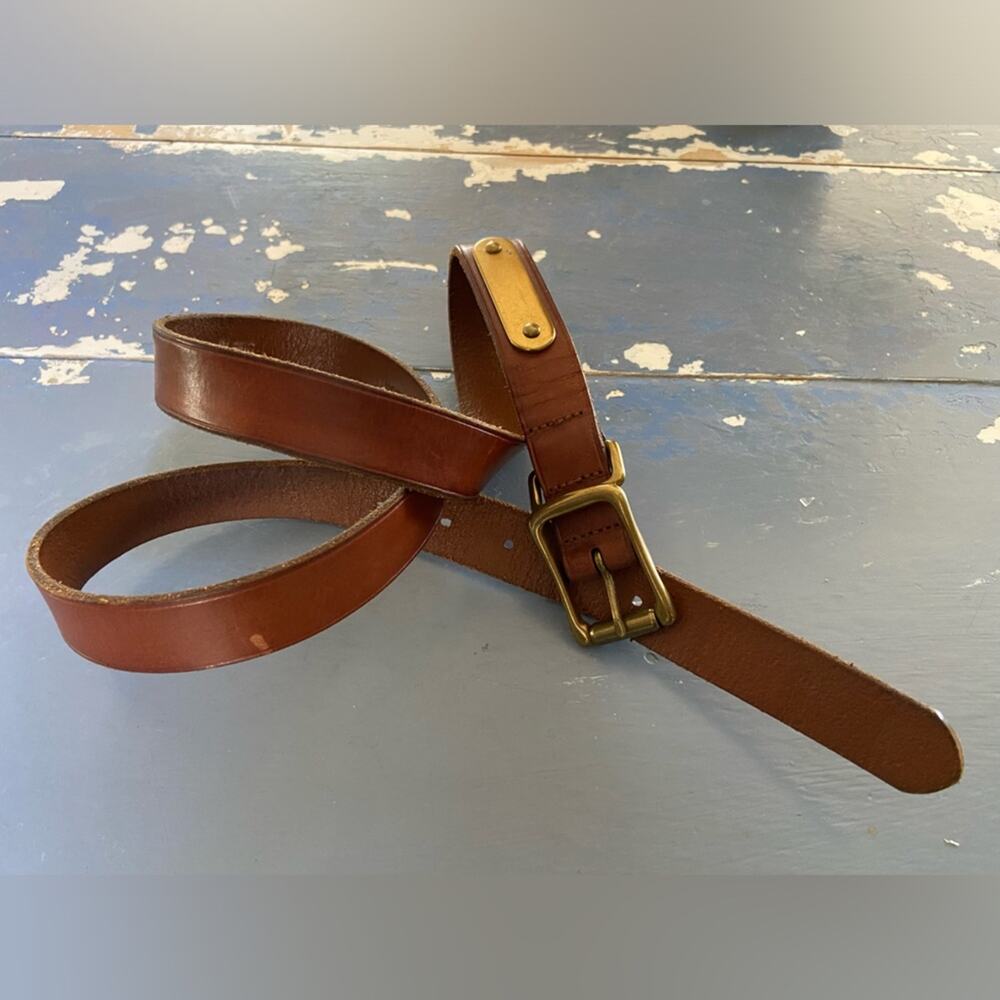 VTG polo Ralph Lauren brown equestrian gold Leather Belt 1” thick fits 26-33”